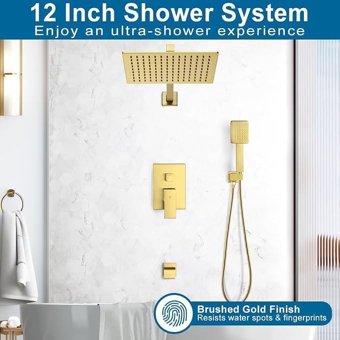 POP SANITARYWARE Shower Tub Faucet Set Brushed Gold Bathroom Shower System - Image 2