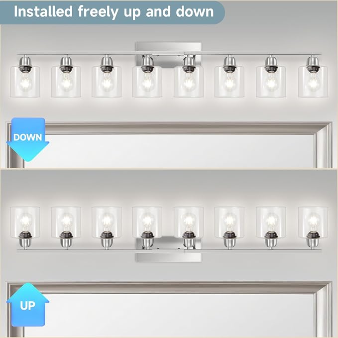 Modern Brushed Nickel 8 Light Bathroom Light Fixtures, 52 inch Vanity Lights - Image 5