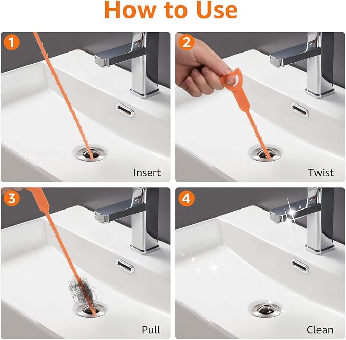 Amazon Basics Drain Clog Remover Tool, Includes 5 Plastic and 1 Stainless Drain - Image 6