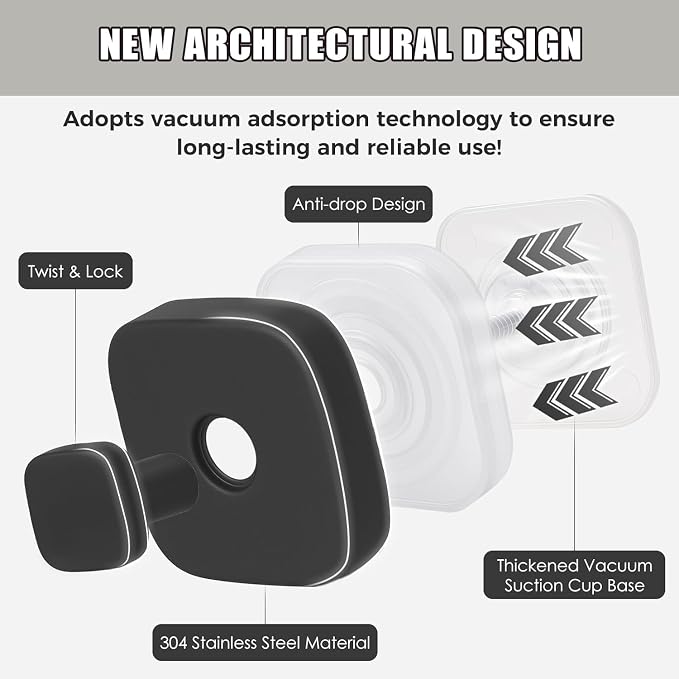 2Pcs Square Suction Cup Hook, 304 Stainless Steel Shower Hook, Removable - Image 6