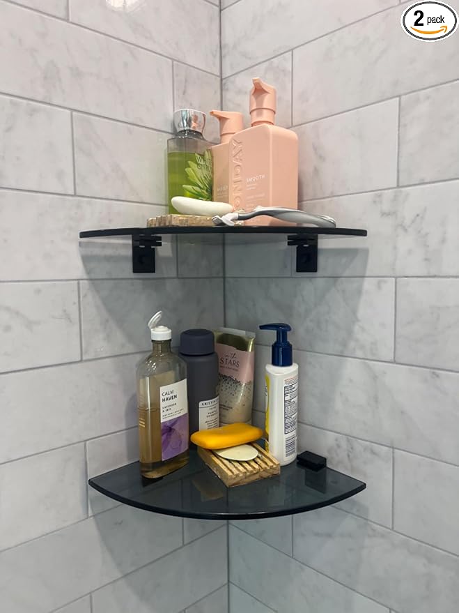 2-Pack Glass Shelf Shower Caddie, Shower Shelves by BAKZON
