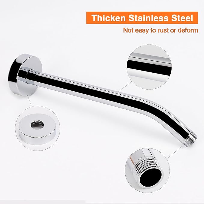 HarJue Shower Arm with Flange and Teflon Tape, Wall Mounted Shower Pipe 304 - Image 3
