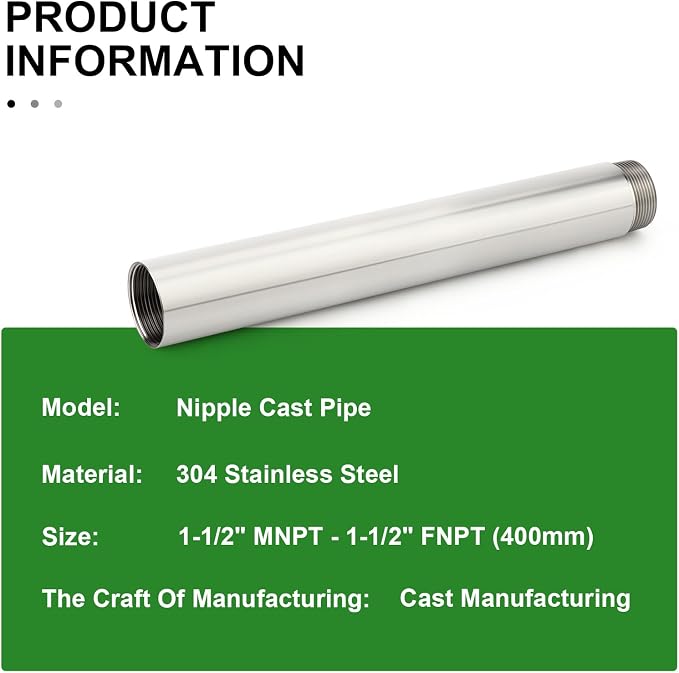 TAISHER 1PCS Stainless Steel Pipe Fittings, 1-1/2" NPT Male x 1-1/2" NPT Female - Image 5