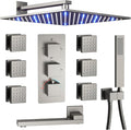 Brushed Nickel 4 Way Full Body Thermostatic Shower Faucet System 12 Inch Luxury by KATAIS