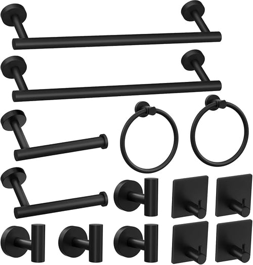 14-Pieces Matte Black Bathroom Accessories Set, Stainless Steel Bathroom by LckpptInc