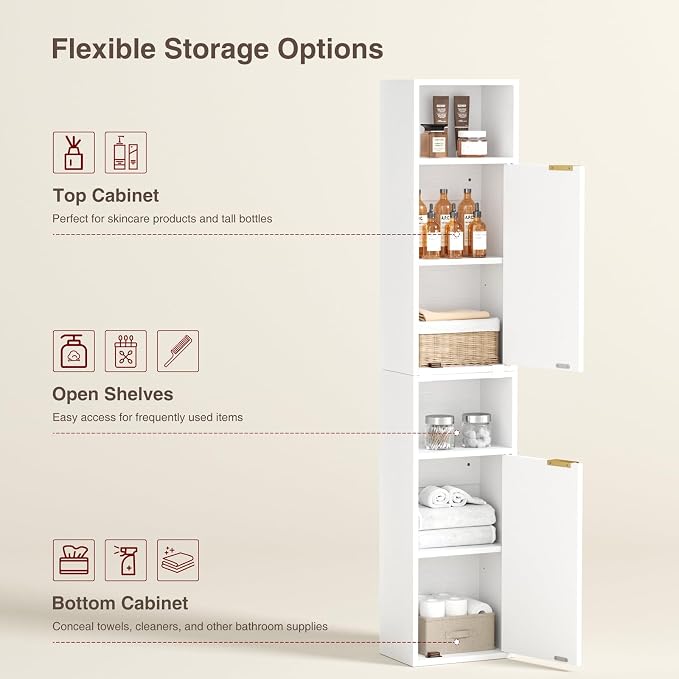 59.1" Tall Slim Bathroom Storage Cabinet White | Freestanding or Wall Mounted - Image 5