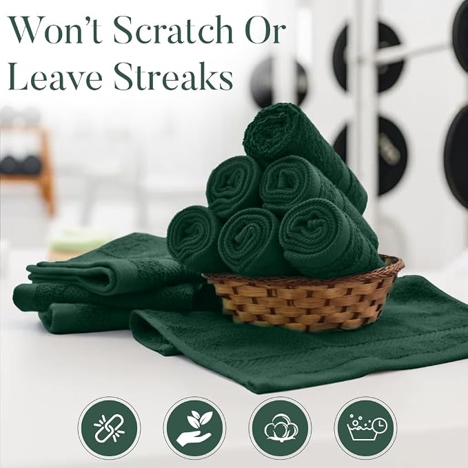DAN RIVER 12-Pack Premium 100% Cotton Huntergreen Face Towels – Reusable Face - Image 6