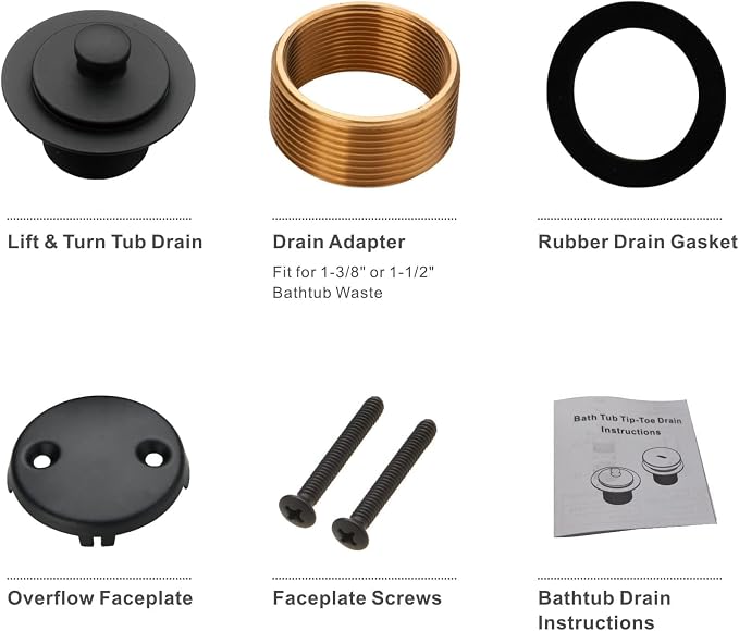 Black Bathtub Tub Drain Conversion Kit Assembly, Wellup Lift and Turn Twist Tub - Image 6
