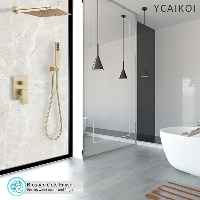 Brushed Gold Shower System YCAIKOI Wall Mount Shower Faucet Set - Image 2