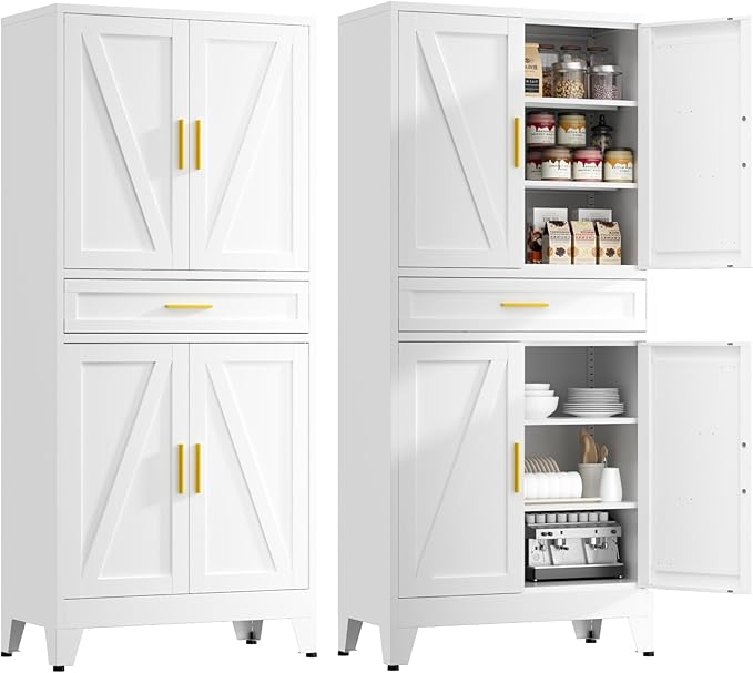 71" Tall Farmhouse Pantry Cabinet, Metal Cabinet by YNIQUESTLEMetalCabinet