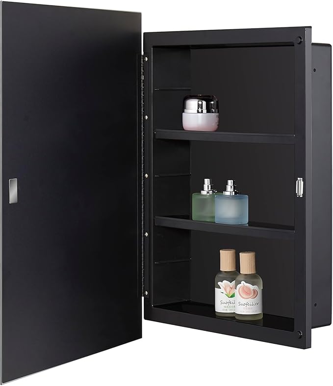Black Plastic Bathroom Medicine Mirror Cabinet 16 x 22 inch, Surface and - Image 4