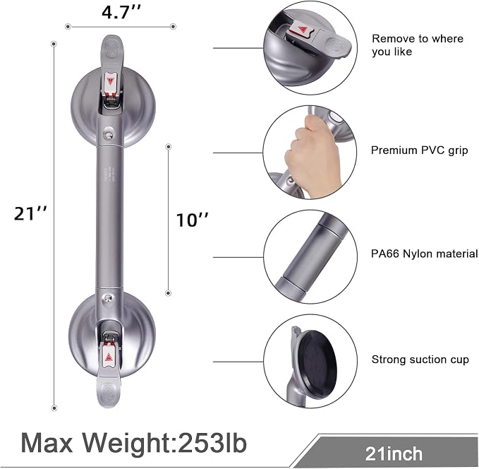 21inch Upgrade Suction Shower Grab Bar, Portable Shower Handle Bar Suction Grip - Image 2