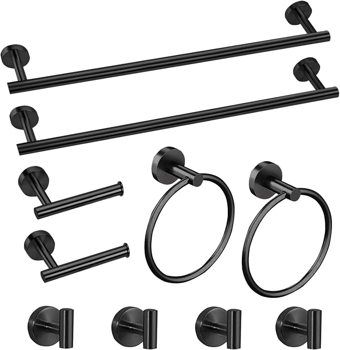 Cilee 10 Piece Matte Black Bathroom Accessories Set, 24inch Black Towel Bar by Cilee