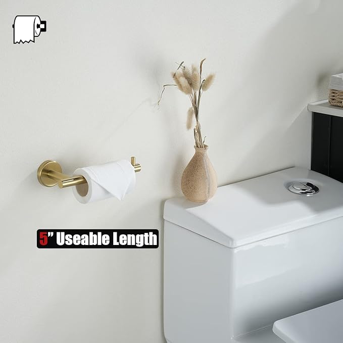 JQK Bathroom Hardware Set, 5-Piece Bath Accessories Set Brass Gold Wall Mount - Image 7