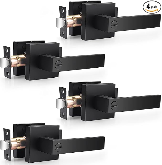 Probrico 4 Pack| Matte Black Square Privacy Door Levers Bed Bath Door Handles by Probrico