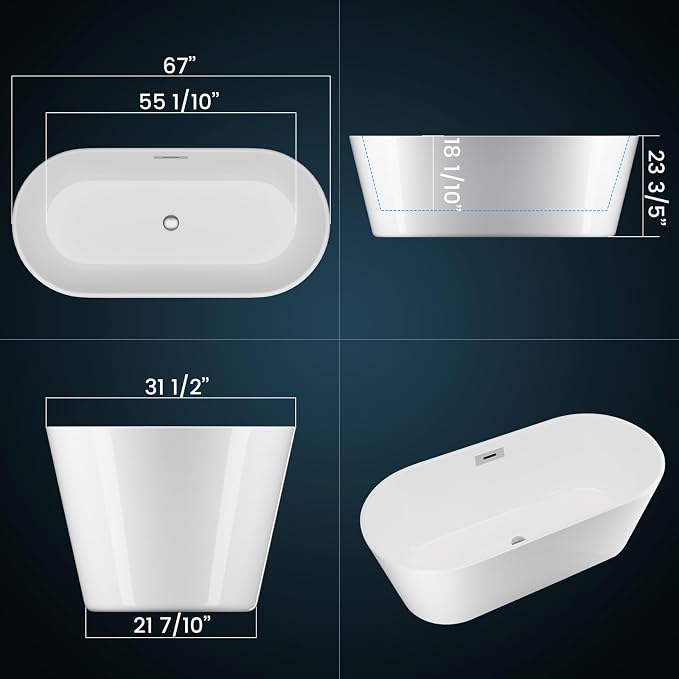Freestanding Bathtubs 67 Inch Acrylic Freestanding Bathtub – White Finish Free - Image 6
