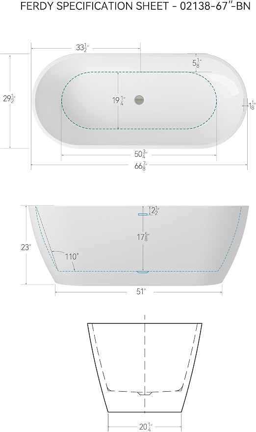 FerdY 67" Bali Elite Acrylic Freestanding Bathtub, Gracefully Shaped - Image 4