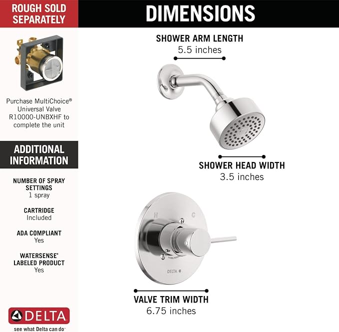 Delta Modern 14 Series Shower Faucet Set, Chrome Shower Head and Handle Set - Image 3