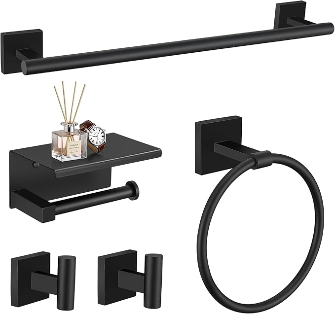 TURS 5-Pieces Matte Black Bathroom Hardware Set 23.6 Inch SUS304 Stainless by TURS