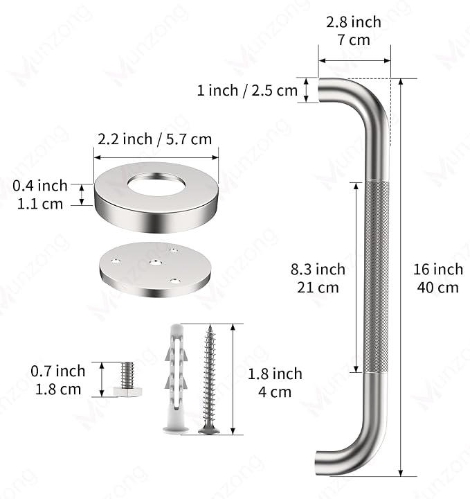 16 Inch Anti Slip Shower Grab Bar, Munzong 2 Pack Handicap Grab Bars, Brushed - Image 3