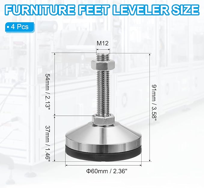 PATIKIL Furniture Leveling Feet 2.4" Dia Base M12 Thread - Image 2