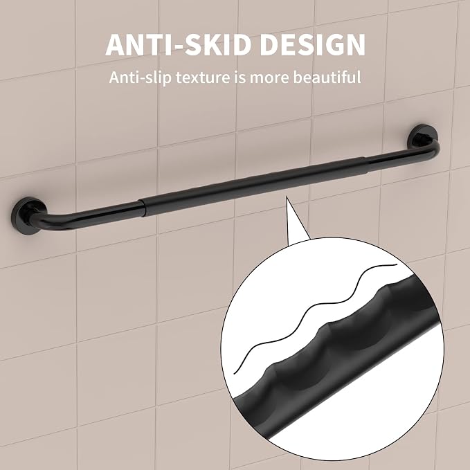 36 Inch Shower Grab Bar w/Anti Slip Rubber Grip, Munzong Black Stainless Steel - Image 6