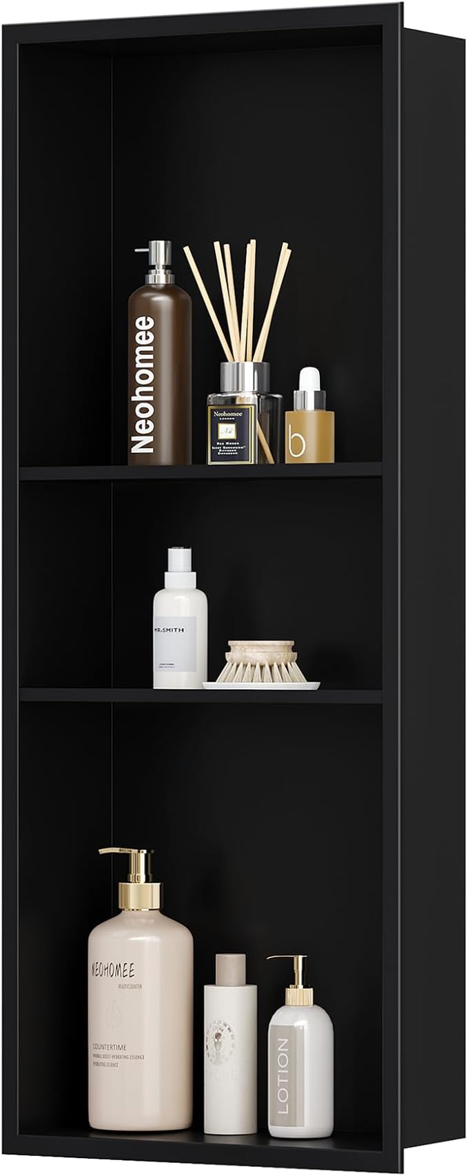 Neodrain 12X30 in Shower Niche, Matte Black 3 Layers Shower Shelf Stainless by Neodrain