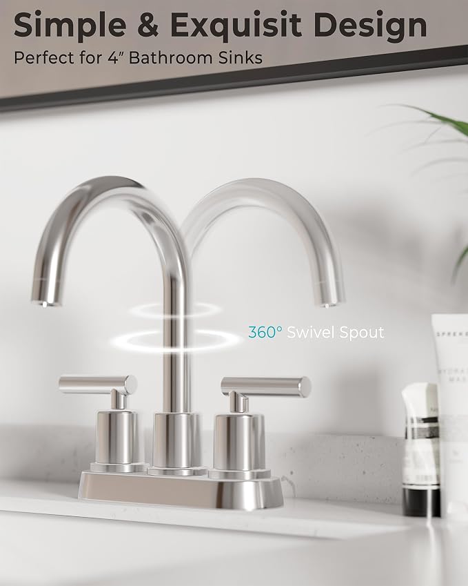 VXV Bathroom Faucet 4 Inch 2 Handle Centerset Sink Faucet 360 Swivel Spout - Image 6