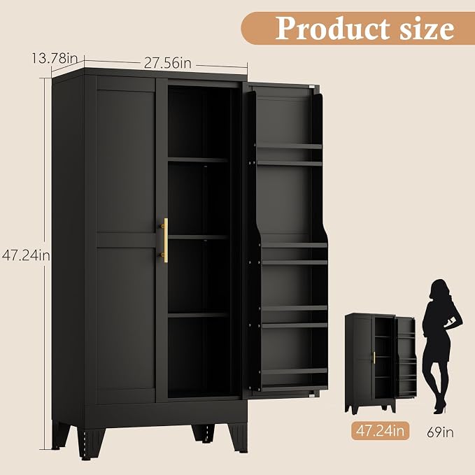 48" H Metal Kitchen Pantry Storage Cabinet, Freestanding Cupboard Storage - Image 3