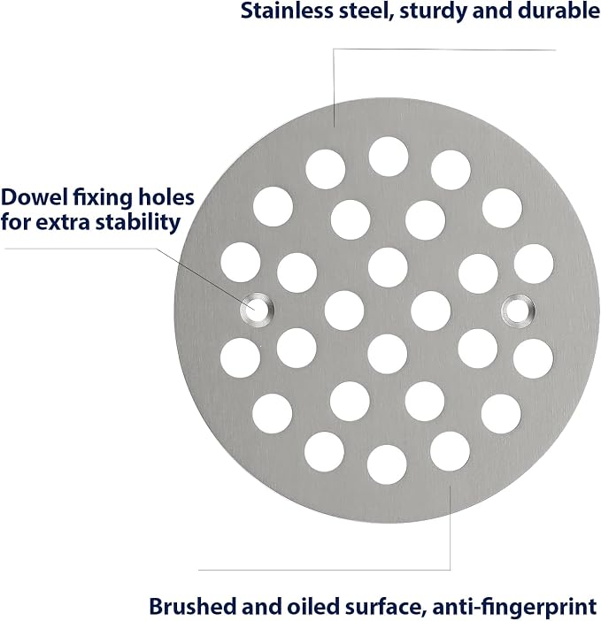 4-1/4” Round Shower Drain Cover, Screw-in Shower Drain Strainer, - Image 3