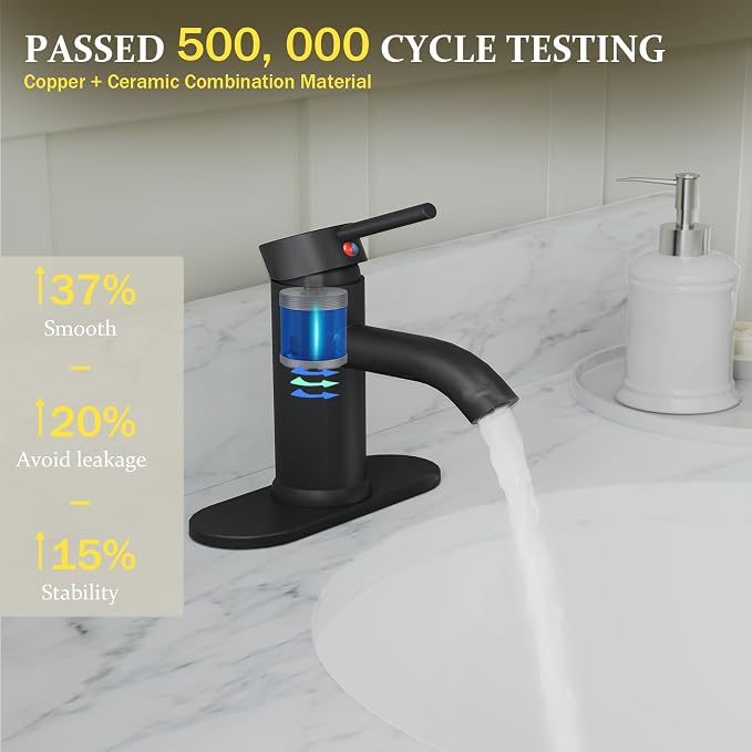 Matte Black Bathroom Faucet, Single Hole Single Handle Bathroom Sink Faucets - Image 4