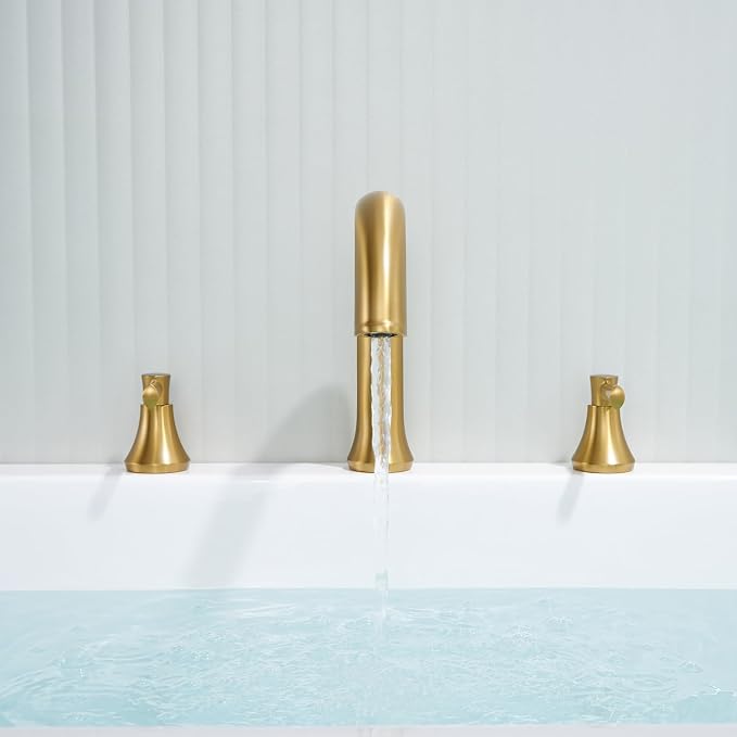 Roman Tub Faucet Deck Mount Tub Filler 2 Handles Brushed Gold Bathtub Faucets - Image 5