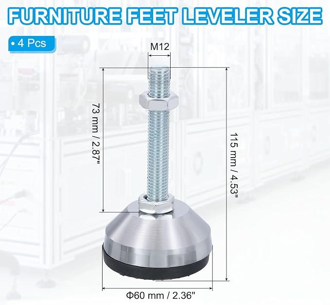 PATIKIL Furniture Leveling Feet 2.4" Dia Base M12 Thread - Image 2