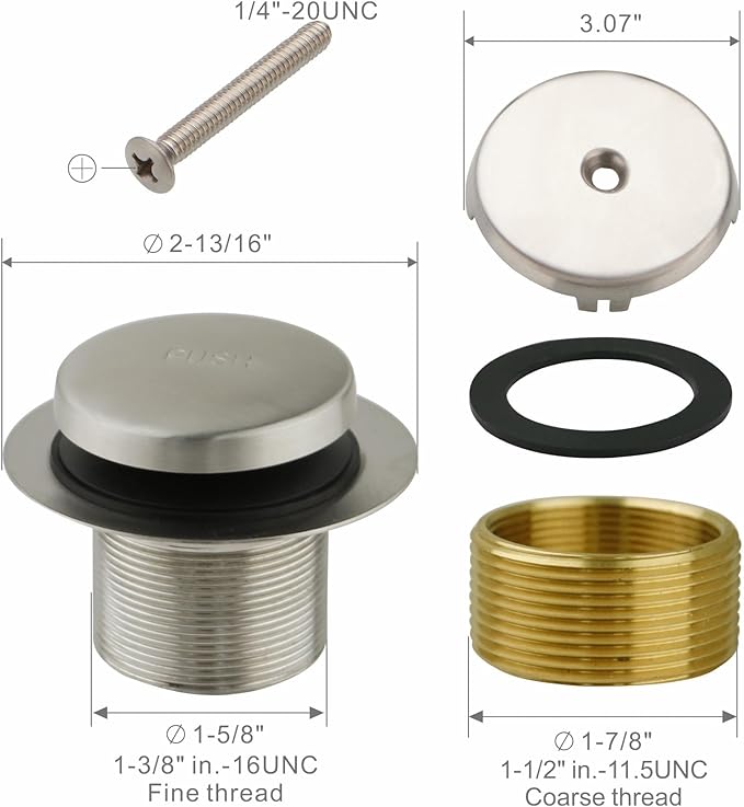 Brushed Nickel Bathtub Drain Tip-Toe Single Hole, Welsan Tub Drain Trim Set - Image 5