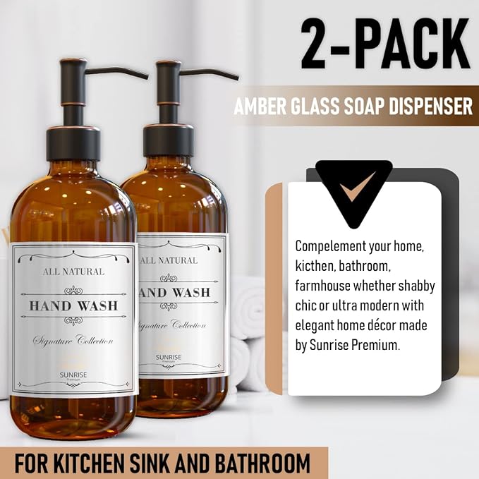 2 Pack Amber Glass Soap Dispenser 16 OZ - Image 8
