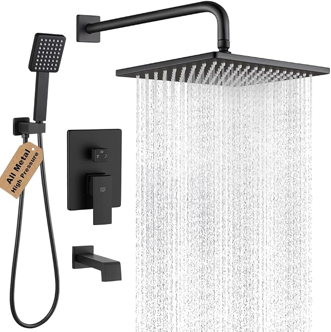 POP SANITARYWARE Matte Black Shower Tub Faucet Set Bathroom Rain Shower System by POPSANITARYWARE