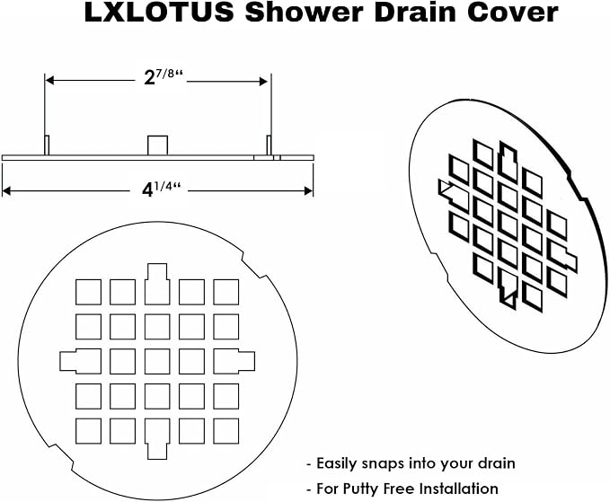 4 ¼” Chrome Snap-in Shower Drain Cover -Solid Brass Construction - Image 3