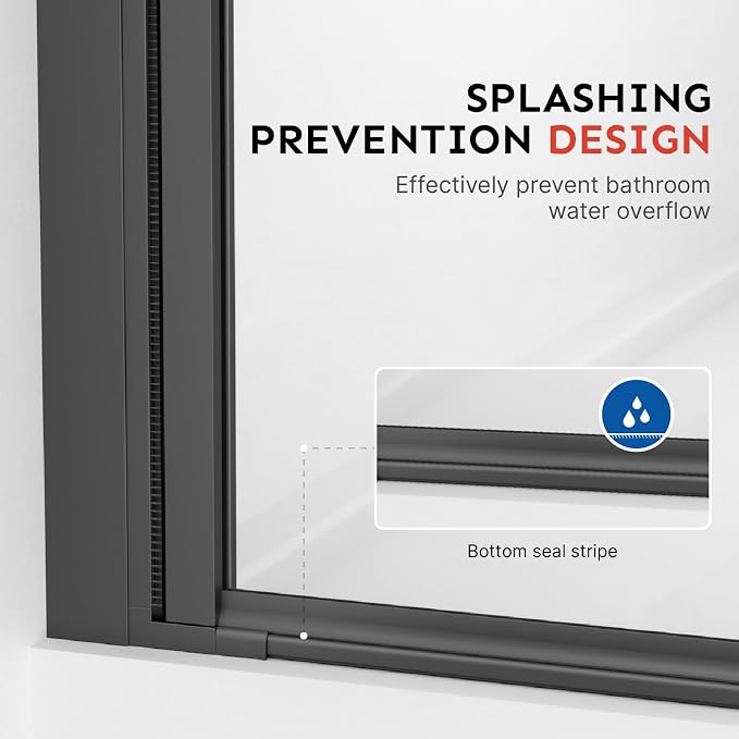 Kosmonia 36"-37"Wx72"H Frameless Pivot Shower Door, 1/4" Tempered Glass&Shatter - Image 7