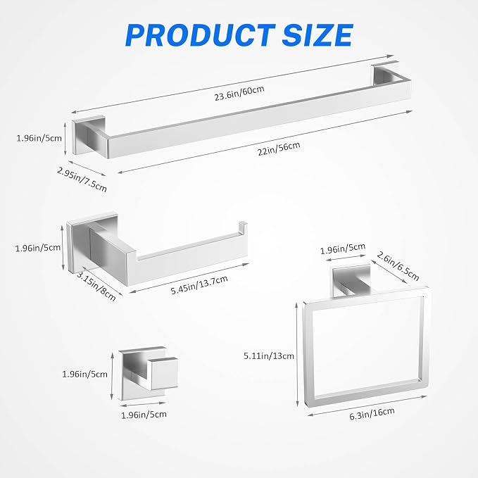 Brushed Nickel Bathroom Hardware Accessories Set 10-Piece Brushed Towel Bar Set - Image 6