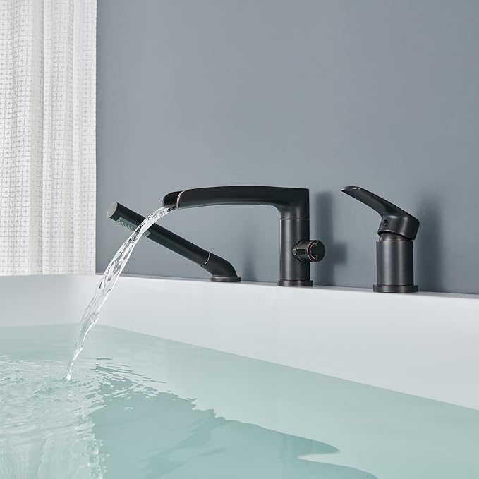 Waterfall Roman Tub Faucet Oil Rubbed Bronze Deck Mount Bathtub Faucets Brass - Image 4