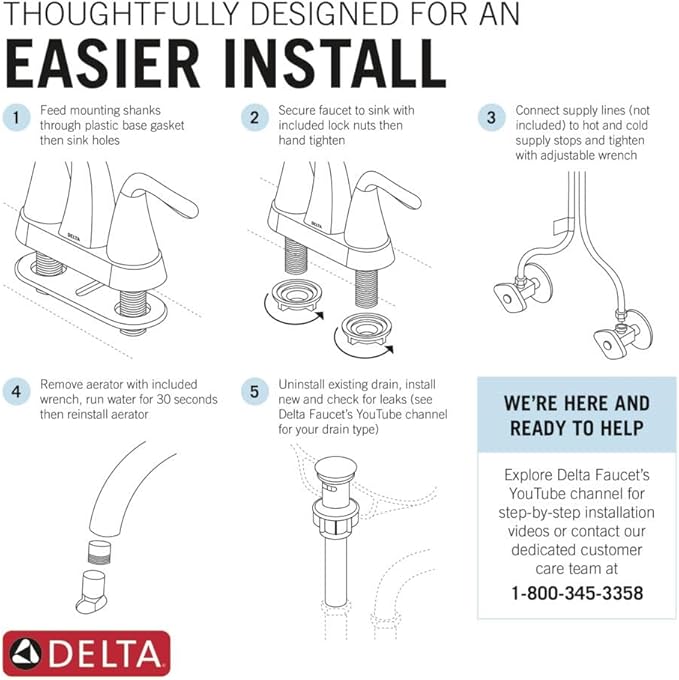 Delta Arvo Centerset Bathroom Faucet, Matte Black 2-Handle Bathroom Faucet - Image 6