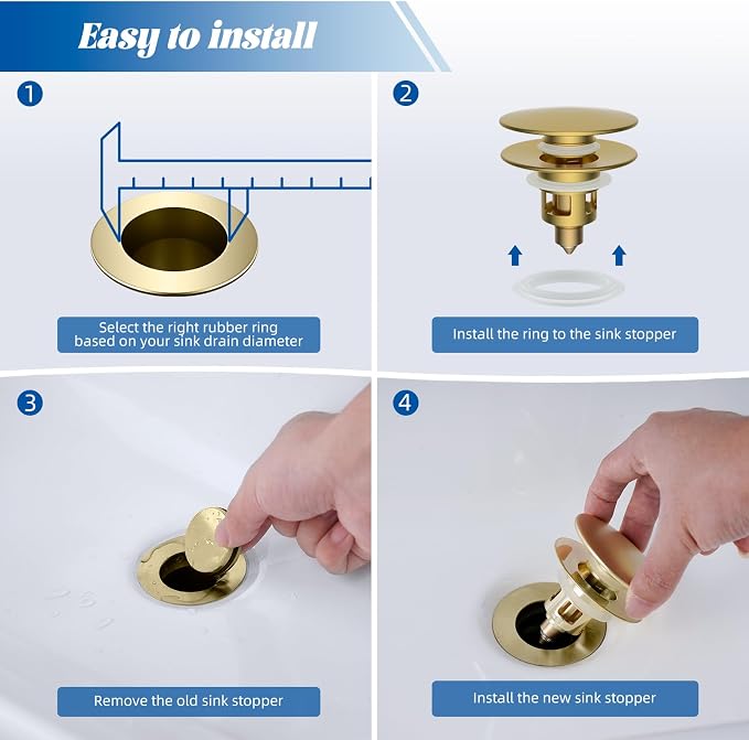 Hibbent All Metal 2 in 1 Bathroom Sink Stopper, Universal Pop Up Drain Strainer - Image 7