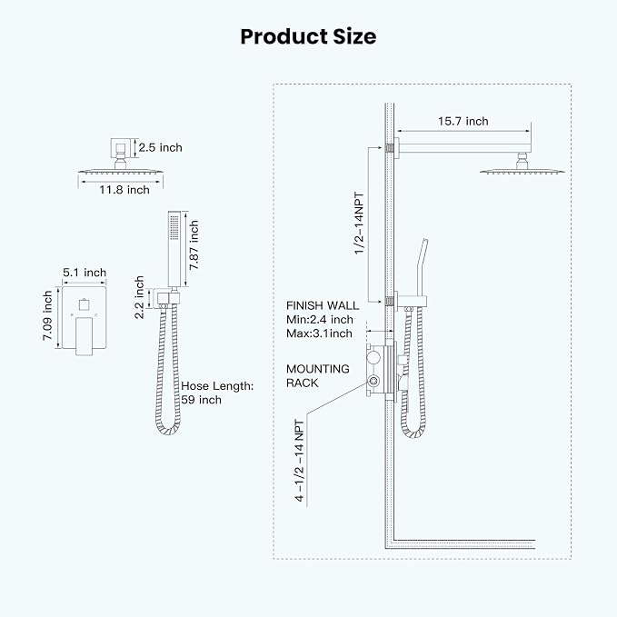 gotonovo Rainfall Bathroom Shower System Rain Shower Head and Handle Set Wall - Image 9