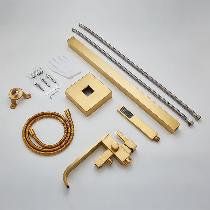 Freestanding Bathtub Faucet Tub Filler Brushed Gold Floor Mount Faucets Brass - Image 7