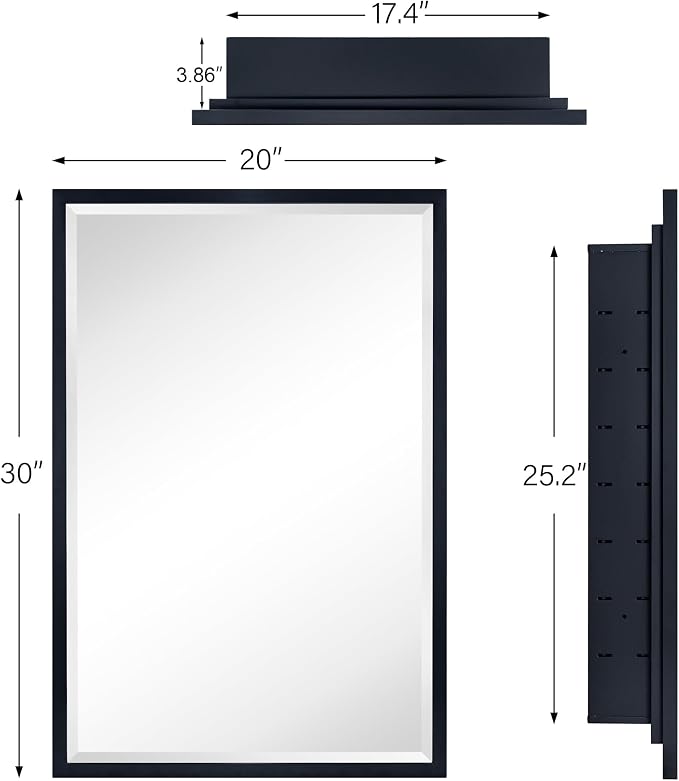 TEHOME Black Recessed Bathroom Medicine Cabinet - Image 8