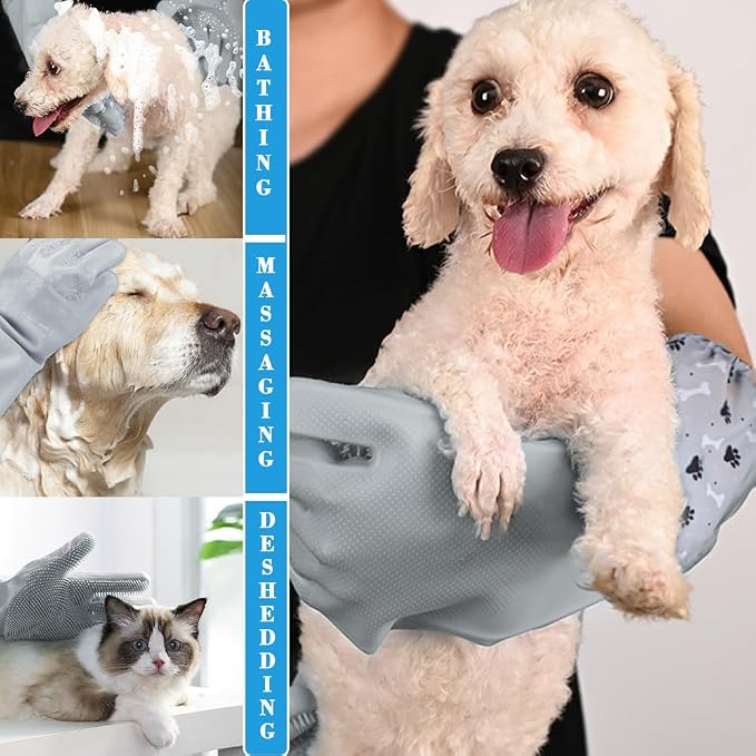 Pet Grooming Gloves Pet Hair Remover Cat, Dog Washing Gloves Silicone Heat - Image 4