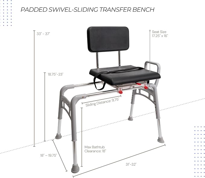 Eagle Health Supplies Sliding Shower Chair Tub Transfer Bench - Image 5