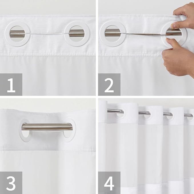 Stall No Hooks Needed White Shower Curtain - Image 5
