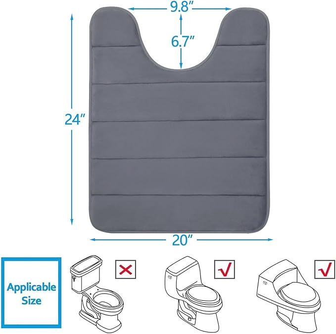 Buganda Memory Foam U-Shaped Contour Toilet Rugs, Non Slip Absorbent, Thick - Image 2