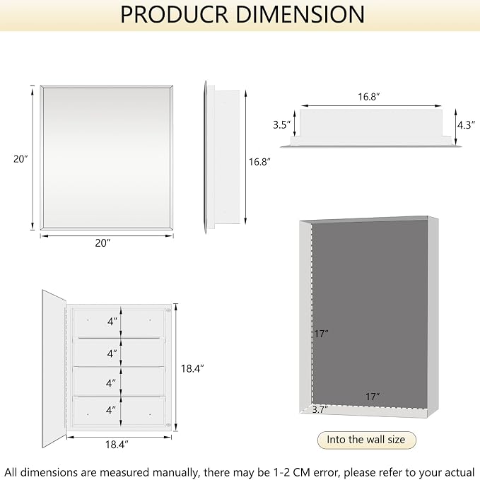 Bathroom Medicine Cabinet with 20x20 in Square Beveled Frameless Mirror - Image 2